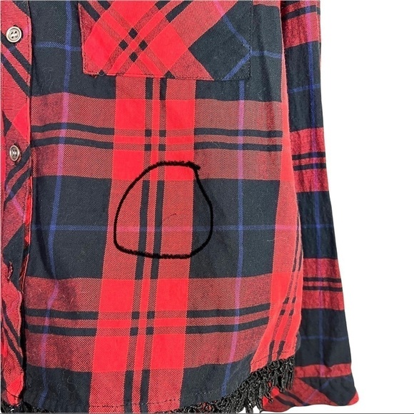 Kenzie Jeans Red and Black Button Crochet Double Breasted Pocket Blouse M - Picture 9 of 15